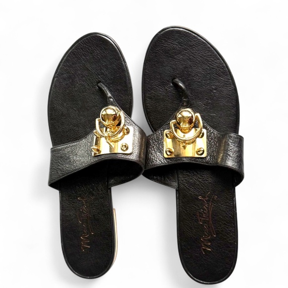 Miss Trish Black Leather Sandals – Gold Hardware – Size 9M / EU 39 - Picture 3 of 6